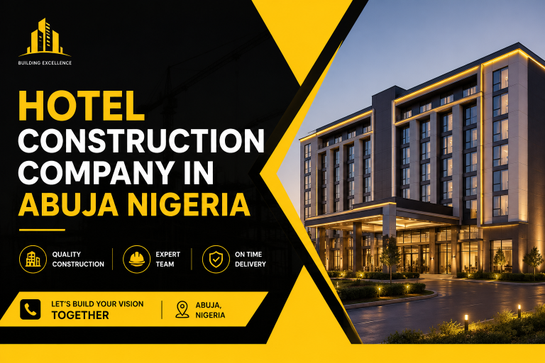 Hotel construction company in Abuja Nigeria modern build Hotel renovation and refurbishment Abuja luxury interior Hotel FF&E Nigeria guest room setup Obembe Construction hotel project Abuja exterior Abuja hospitality construction team at work site